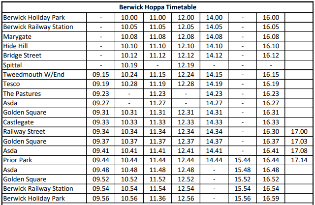 Berwick Hoppa 2024 Timetable